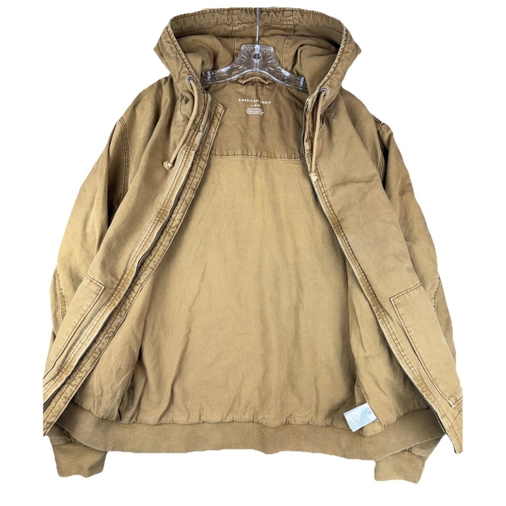American Eagle Hooded Workwear Utility Canvas Hoodie Drawstring Zip Up Jacket L - Picture 2 of 8